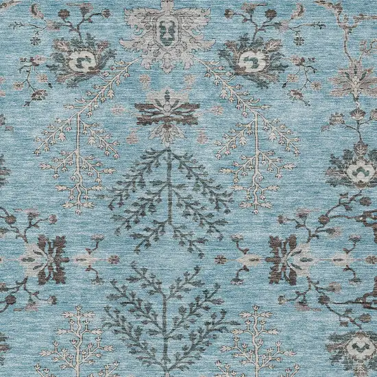 Sky Blue Gray And Charcoal Floral Washable Indoor Outdoor Area Rug Photo 6