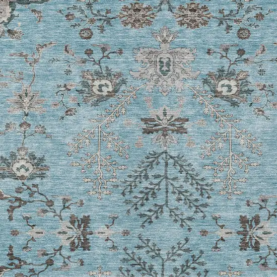 Sky Blue Gray And Charcoal Floral Washable Indoor Outdoor Area Rug Photo 6