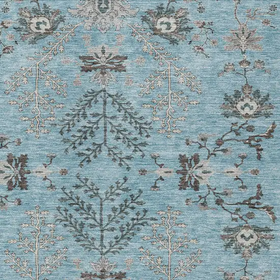 Sky Blue Gray And Charcoal Floral Washable Indoor Outdoor Area Rug Photo 6