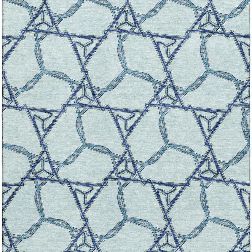 Sky Blue Gray And Denim Blue Geometric Washable Area Rug With UV Protection Photo 2