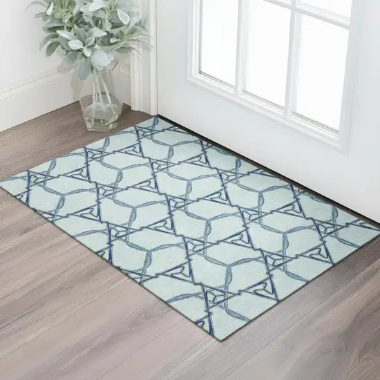 Sky Blue Gray And Denim Blue Geometric Washable Area Rug With UV Protection Photo 2