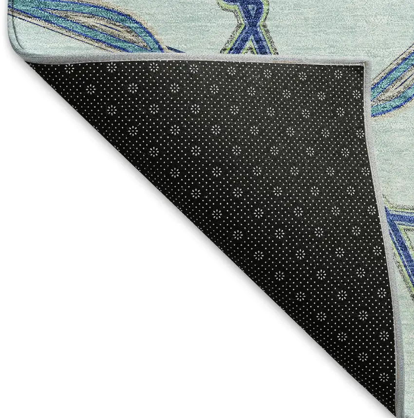 Sky Blue Gray And Denim Blue Geometric Washable Area Rug With UV Protection Photo 6