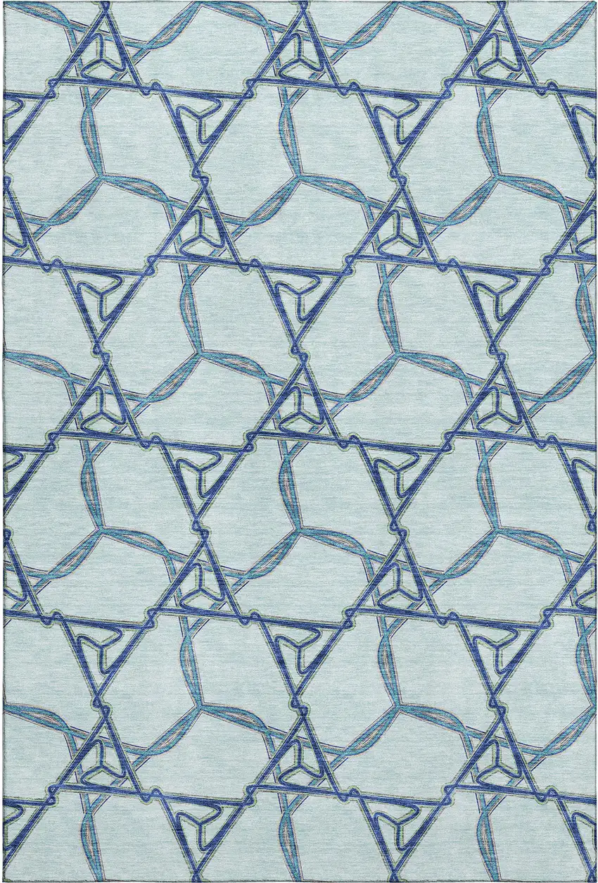 Sky Blue Gray And Denim Blue Geometric Washable Area Rug With UV Protection Photo 1
