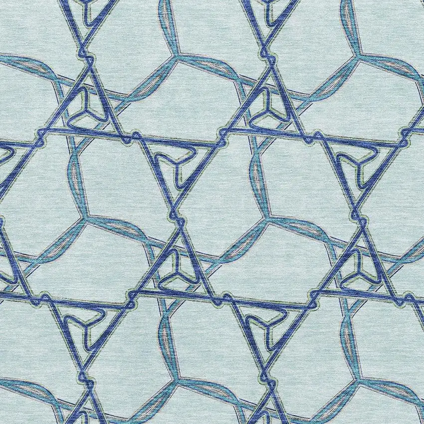 Sky Blue Gray And Denim Blue Geometric Washable Area Rug With UV Protection Photo 2