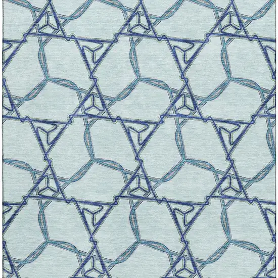 Sky Blue Gray And Denim Blue Geometric Washable Area Rug With UV Protection Photo 2