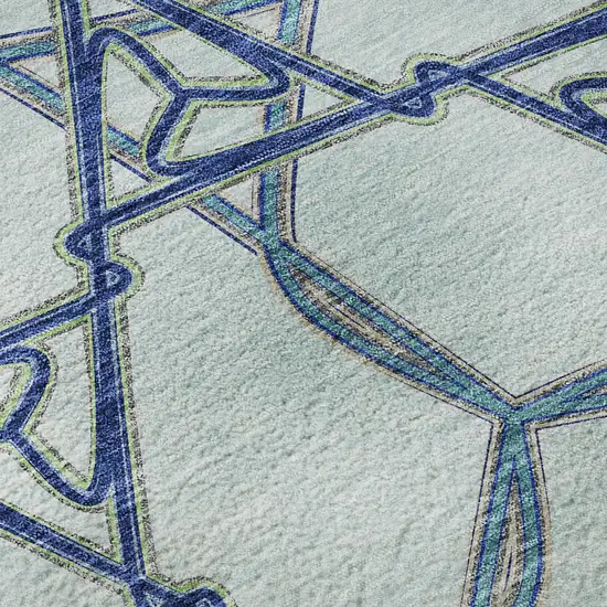 Sky Blue Gray And Denim Blue Geometric Washable Area Rug With UV Protection Photo 9