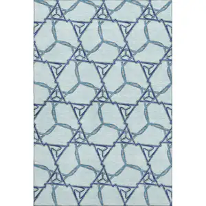 Photo of Sky Blue Gray And Denim Blue Geometric Washable Area Rug With UV Protection