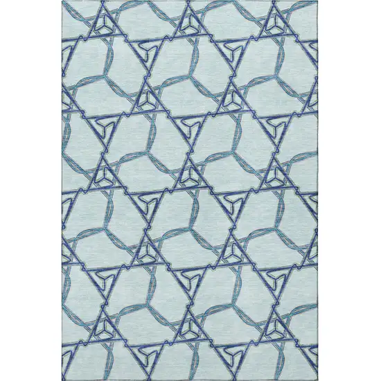 Sky Blue Gray And Denim Blue Geometric Washable Area Rug With UV Protection Photo 4