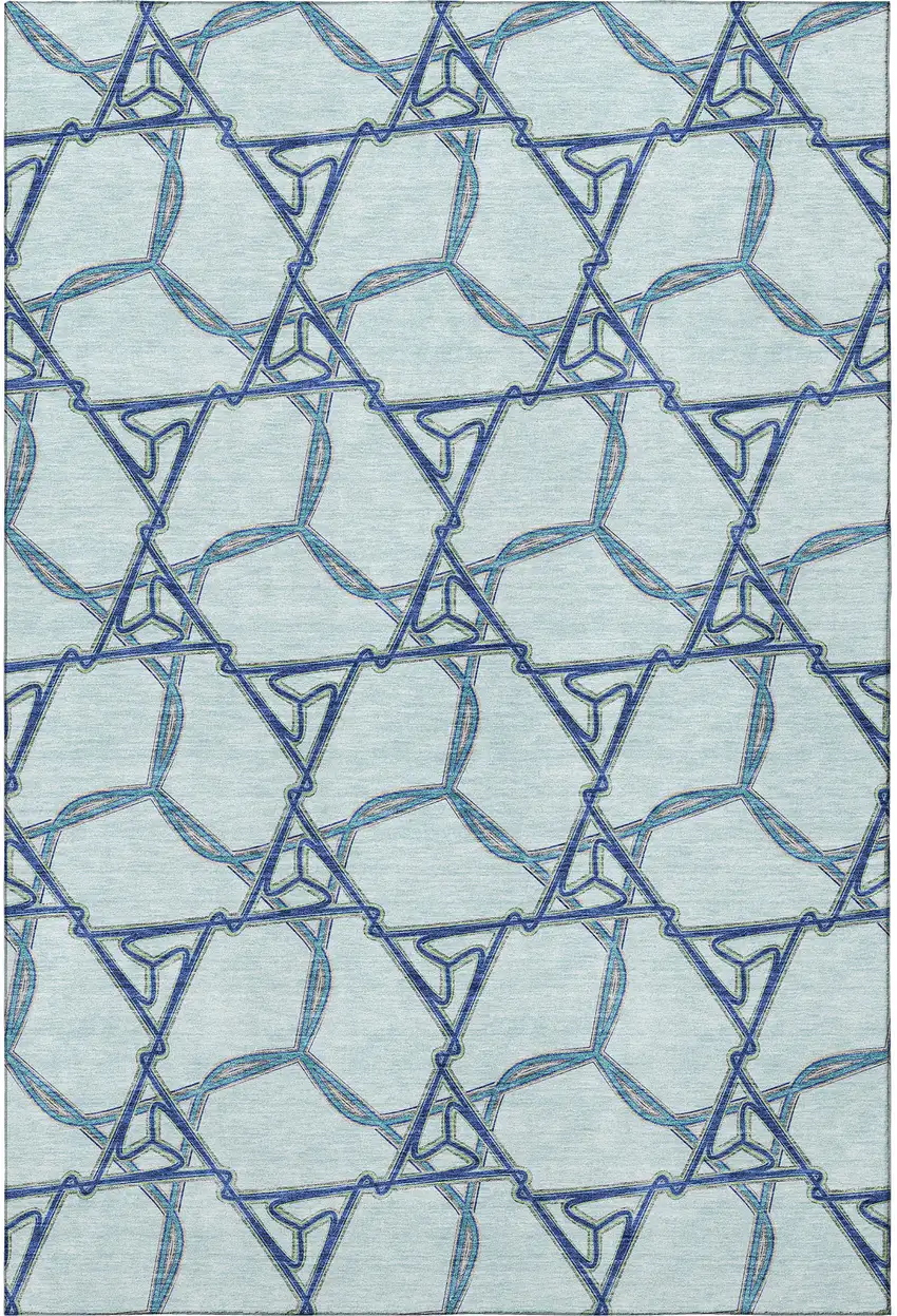 Sky Blue Gray And Denim Blue Geometric Washable Area Rug With UV Protection Photo 4