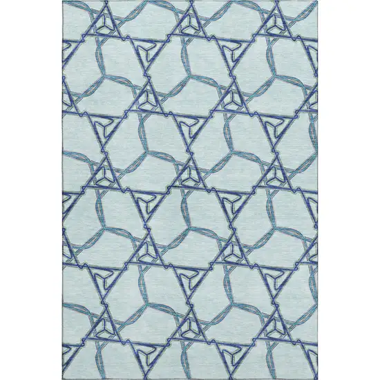 Sky Blue Gray And Denim Blue Geometric Washable Area Rug With UV Protection Photo 1