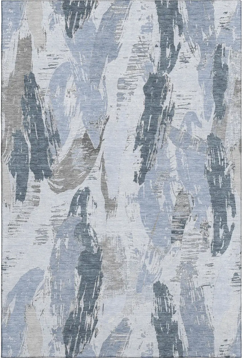 Sky Blue Gray And Ivory Abstract Washable Area Rug With UV Protection Photo 1