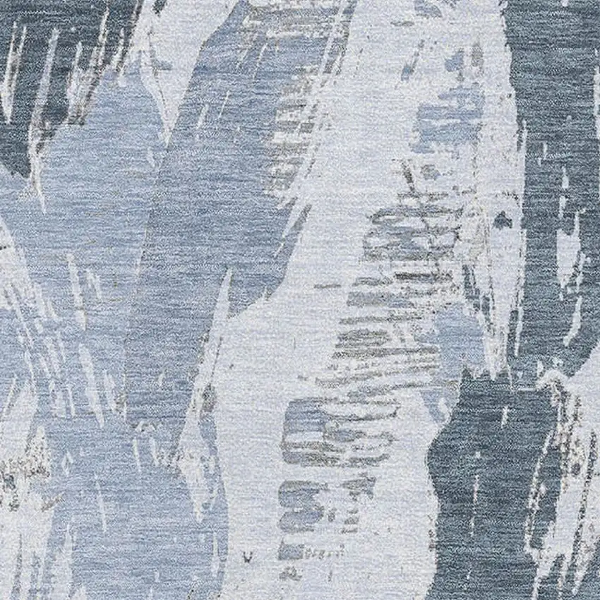 Sky Blue Gray And Ivory Abstract Washable Area Rug With UV Protection Photo 2