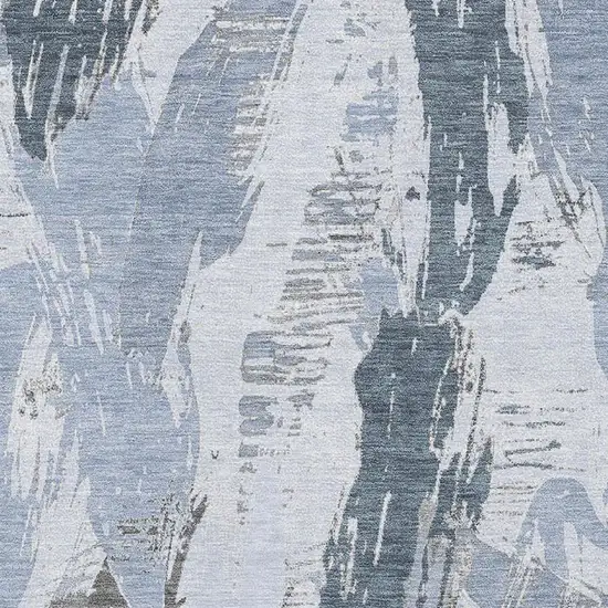 Sky Blue Gray And Ivory Abstract Washable Area Rug With UV Protection Photo 3