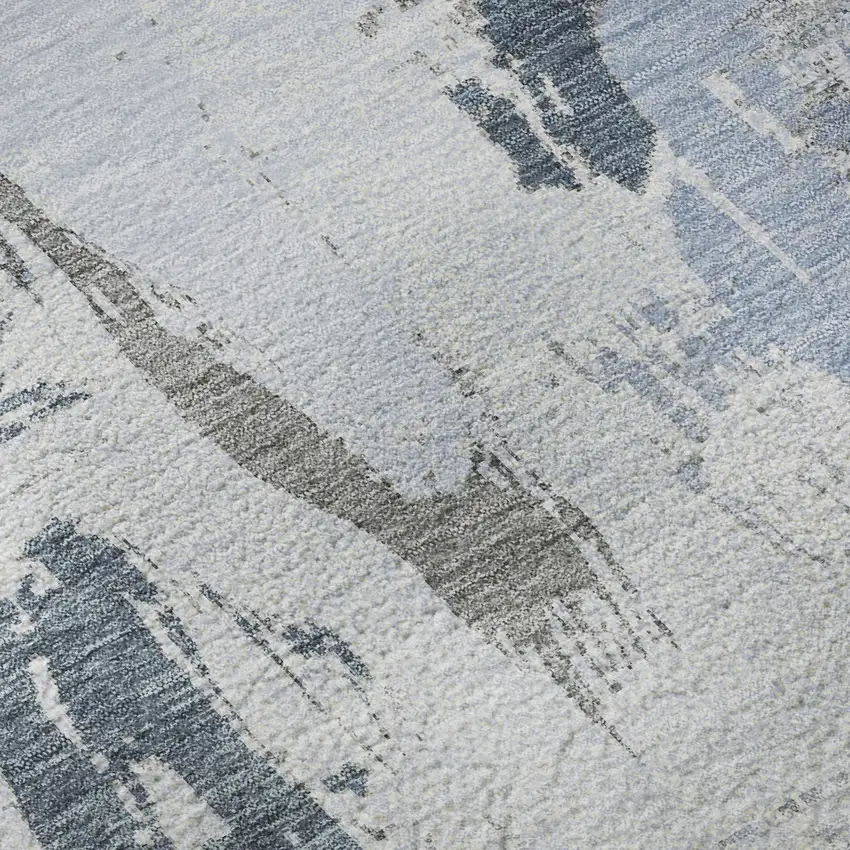 Sky Blue Gray And Ivory Abstract Washable Area Rug With UV Protection Photo 9