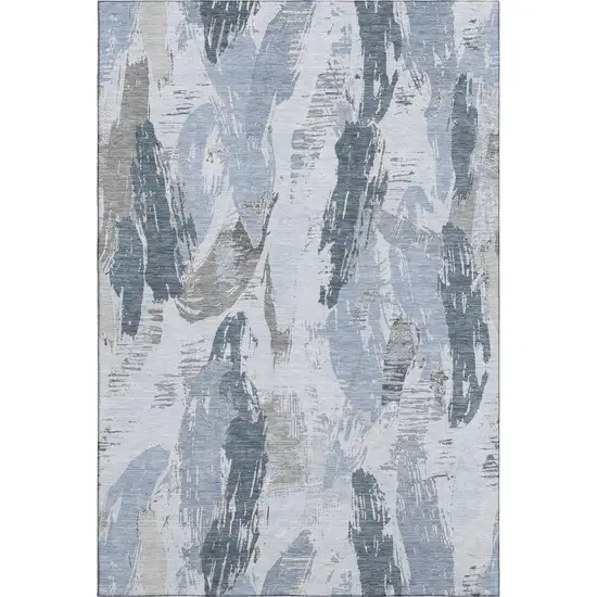Sky Blue Gray And Ivory Abstract Washable Area Rug With UV Protection Photo 1