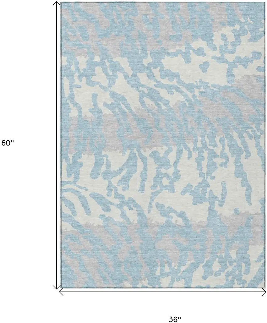 Sky Blue Gray And Ivory Animal Print Washable Indoor Outdoor Area Rug Photo 3