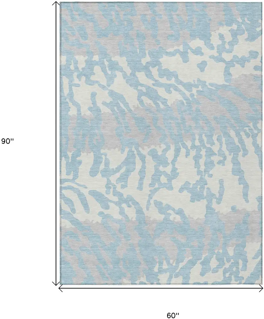 Sky Blue Gray And Ivory Animal Print Washable Indoor Outdoor Area Rug Photo 3