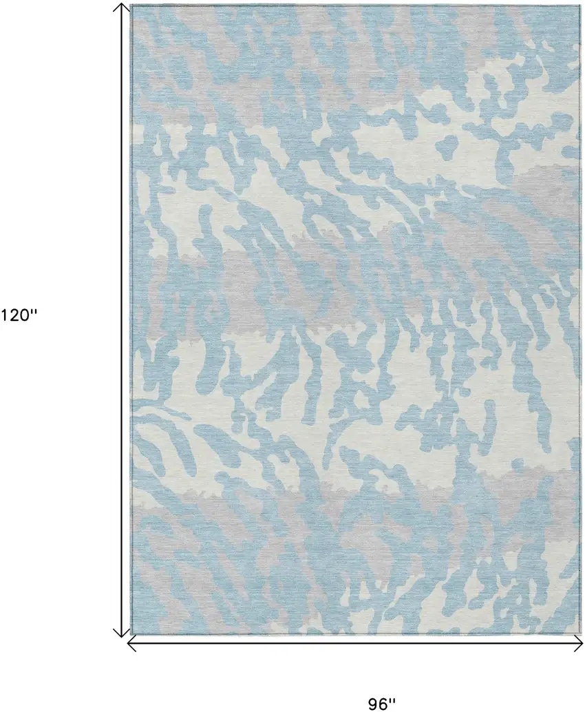 Sky Blue Gray And Ivory Animal Print Washable Indoor Outdoor Area Rug Photo 3