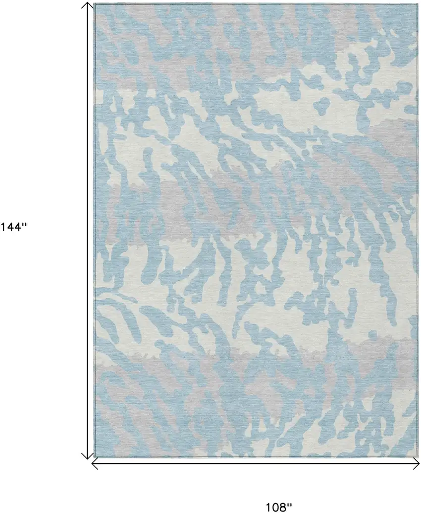 Sky Blue Gray And Ivory Animal Print Washable Indoor Outdoor Area Rug Photo 3