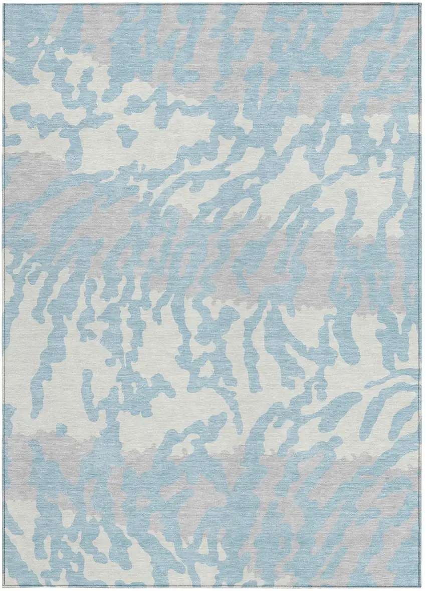 Sky Blue Gray And Ivory Animal Print Washable Indoor Outdoor Area Rug Photo 7