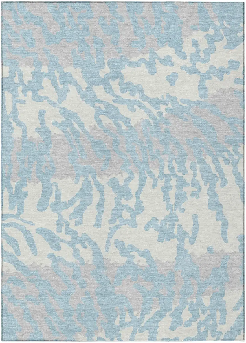 Sky Blue Gray And Ivory Animal Print Washable Indoor Outdoor Area Rug Photo 2