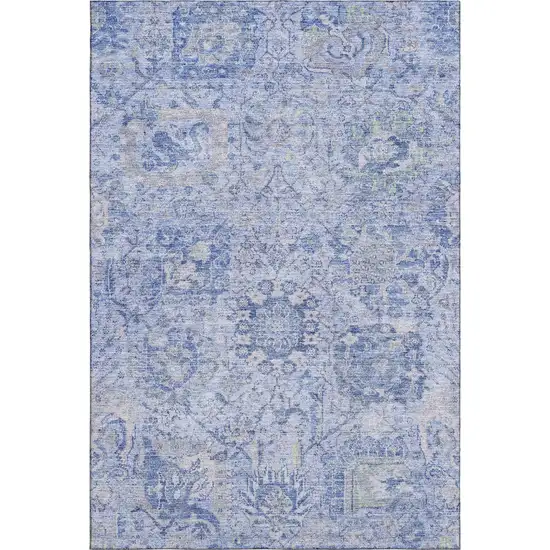 Sky Blue Gray And Ivory Damask Washable Area Rug With UV Protection Photo 5