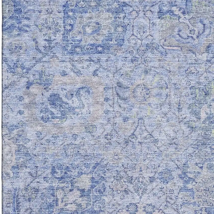 Sky Blue Gray And Ivory Damask Washable Area Rug With UV Protection Photo 3