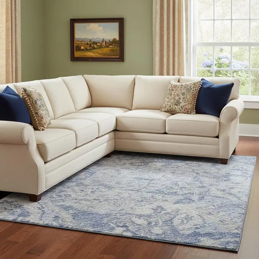 Sky Blue Gray And Ivory Damask Washable Area Rug With UV Protection Photo 2