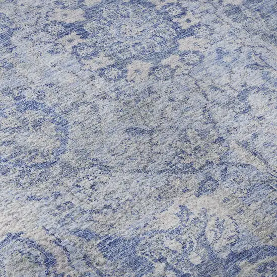 Sky Blue Gray And Ivory Damask Washable Area Rug With UV Protection Photo 1