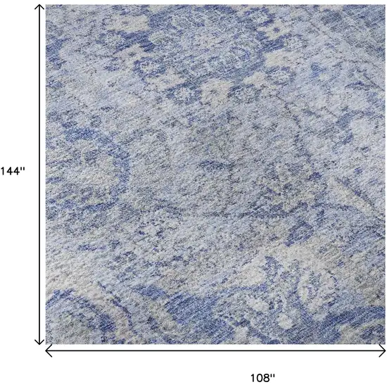 Sky Blue Gray And Ivory Damask Washable Area Rug With UV Protection Photo 9