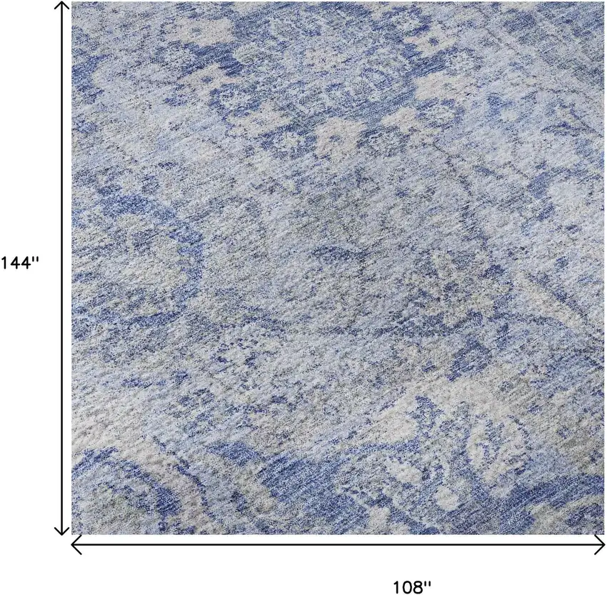 Sky Blue Gray And Ivory Damask Washable Area Rug With UV Protection Photo 9