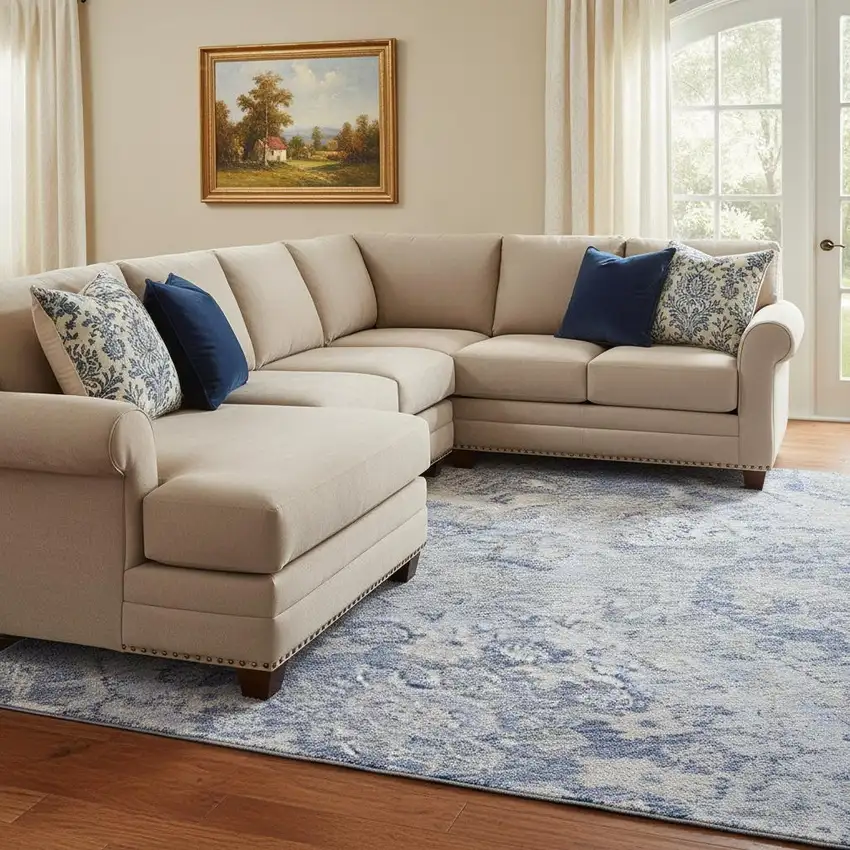 Sky Blue Gray And Ivory Damask Washable Area Rug With UV Protection Photo 2