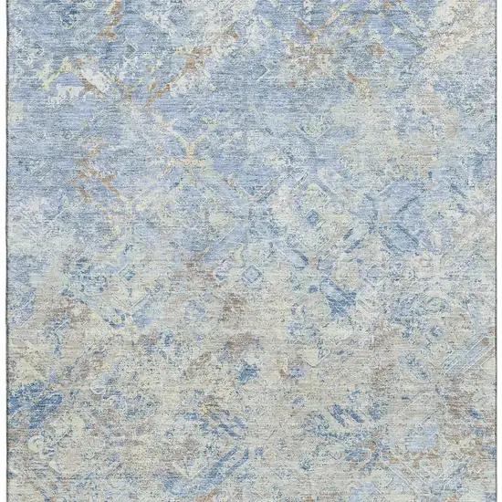 Sky Blue Gray And Ivory Diamond Washable Area Rug With UV Protection Photo 4