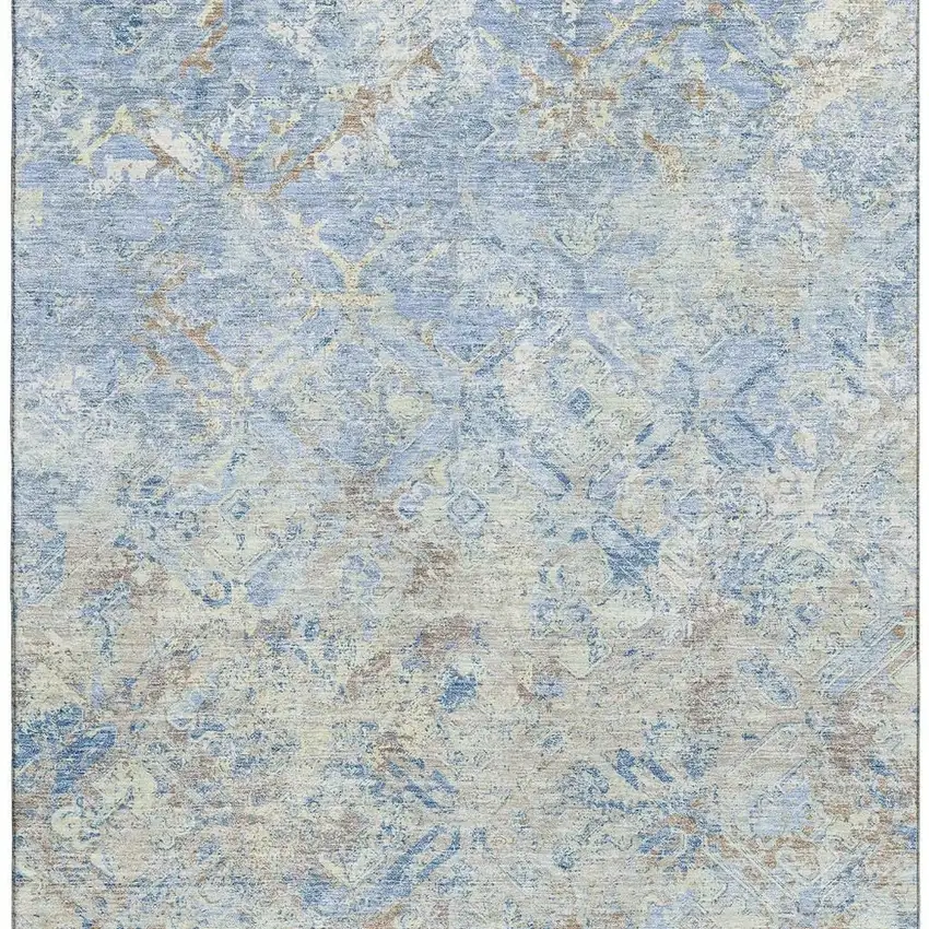 Sky Blue Gray And Ivory Diamond Washable Area Rug With UV Protection Photo 4
