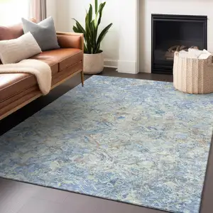 Photo of Sky Blue Gray And Ivory Diamond Washable Area Rug With UV Protection