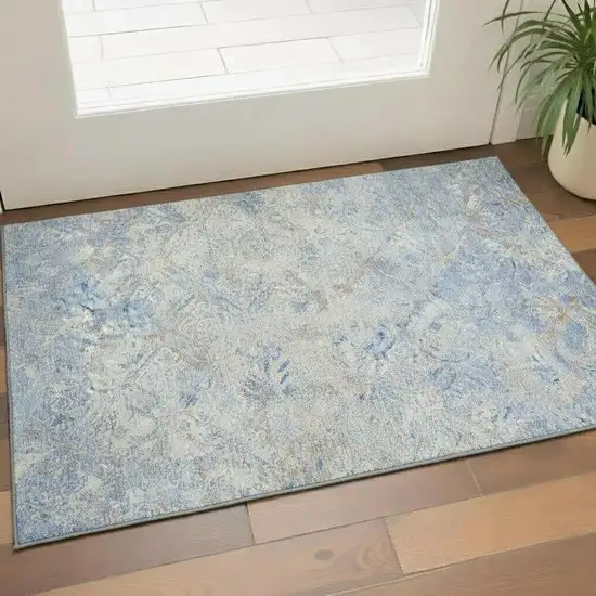 Sky Blue Gray And Ivory Diamond Washable Area Rug With UV Protection Photo 1
