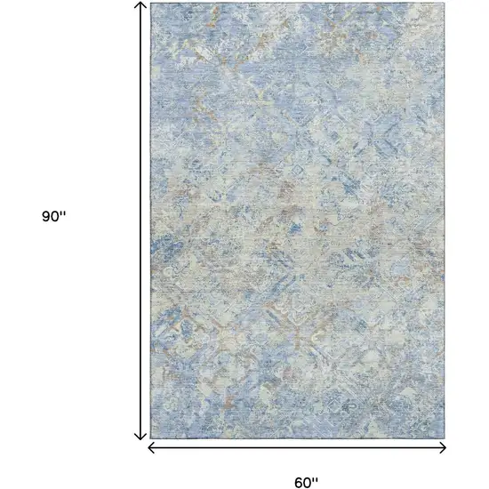Sky Blue Gray And Ivory Diamond Washable Area Rug With UV Protection Photo 3