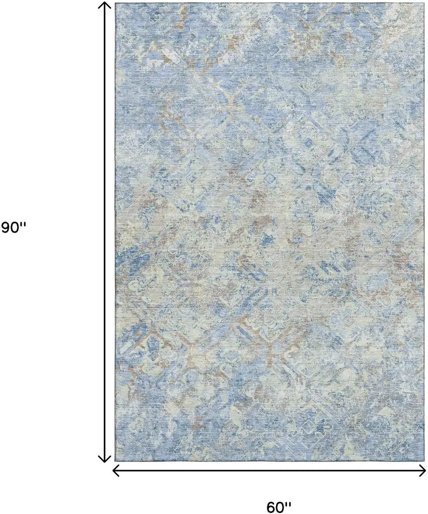 Sky Blue Gray And Ivory Diamond Washable Area Rug With UV Protection Photo 3