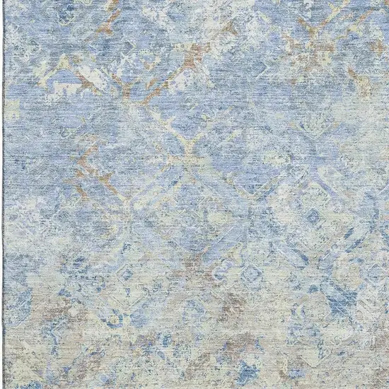 Sky Blue Gray And Ivory Diamond Washable Area Rug With UV Protection Photo 3