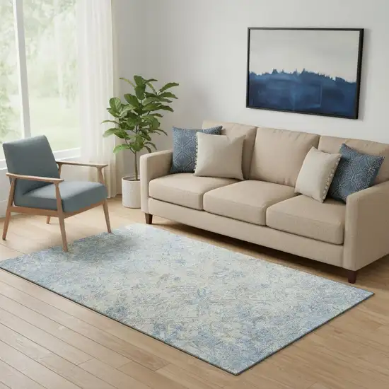 Sky Blue Gray And Ivory Diamond Washable Area Rug With UV Protection Photo 1