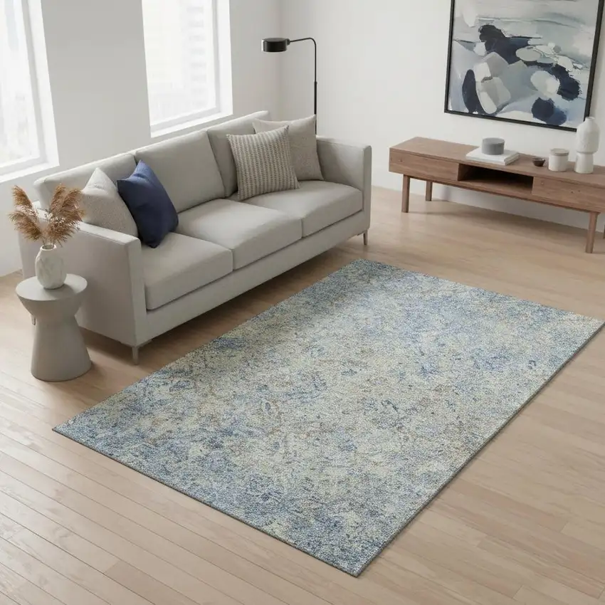 Sky Blue Gray And Ivory Diamond Washable Area Rug With UV Protection Photo 2