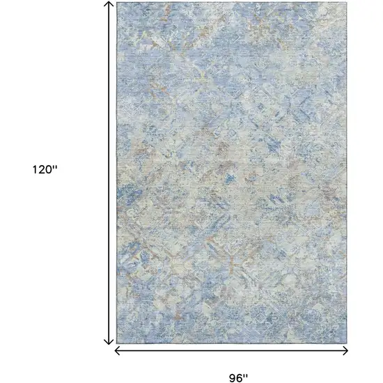 Sky Blue Gray And Ivory Diamond Washable Area Rug With UV Protection Photo 3