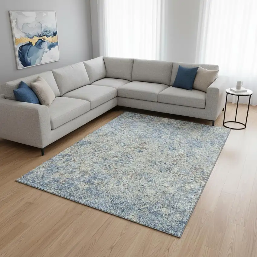 Sky Blue Gray And Ivory Diamond Washable Area Rug With UV Protection Photo 2
