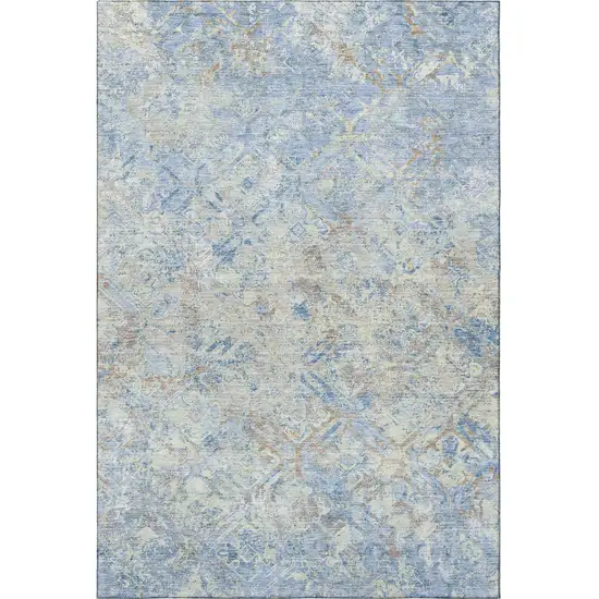 Sky Blue Gray And Ivory Diamond Washable Area Rug With UV Protection Photo 3