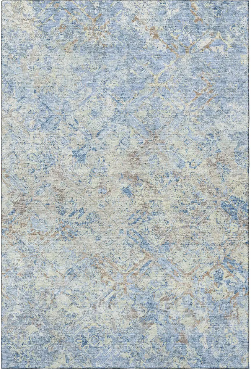 Sky Blue Gray And Ivory Diamond Washable Area Rug With UV Protection Photo 3