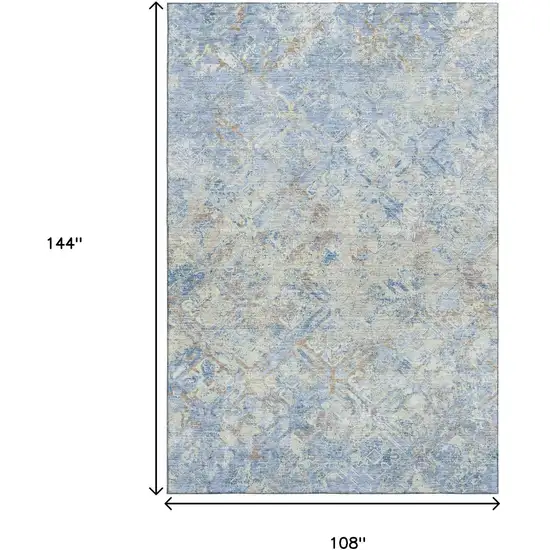 Sky Blue Gray And Ivory Diamond Washable Area Rug With UV Protection Photo 3