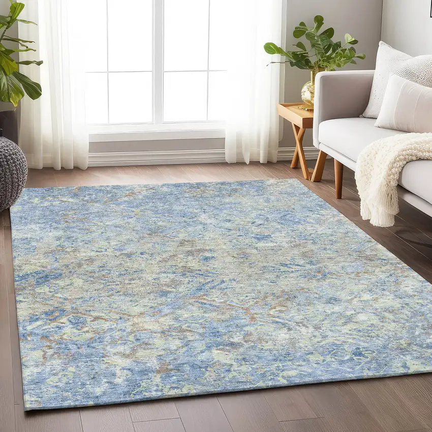 Sky Blue Gray And Ivory Diamond Washable Area Rug With UV Protection Photo 4
