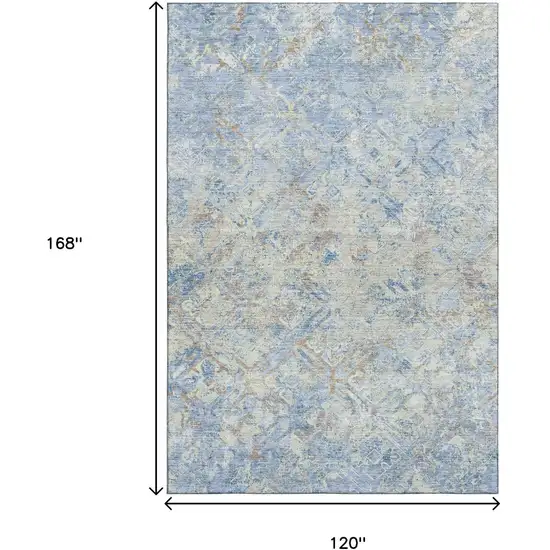 Sky Blue Gray And Ivory Diamond Washable Area Rug With UV Protection Photo 3