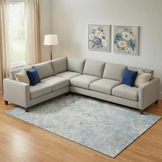 Sky Blue Gray And Ivory Diamond Washable Area Rug With UV Protection Photo 1