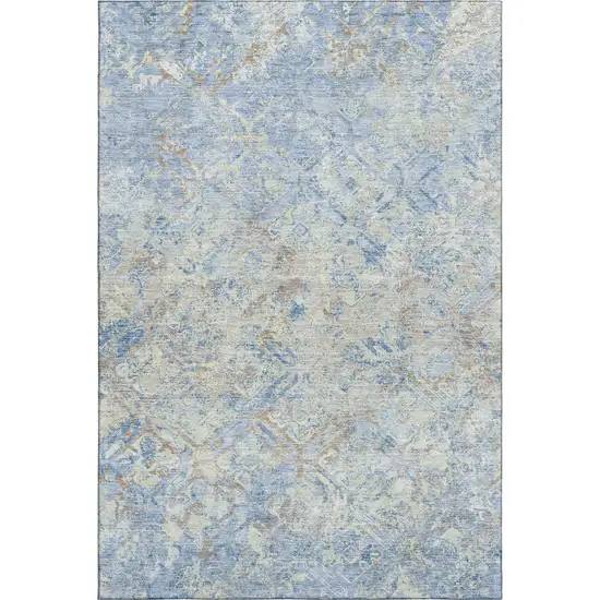 Sky Blue Gray And Ivory Diamond Washable Area Rug With UV Protection Photo 1